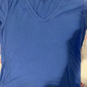 Active Basic Royal Blue Ribbed V-Neck Tee